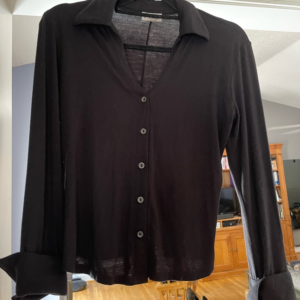 Clio cuff sleeves front button knit top